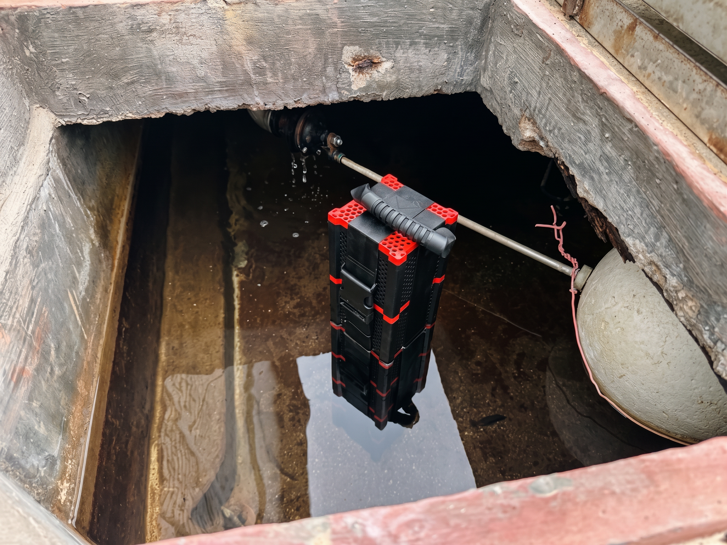 AquaPura Flush installation inside a building water tank