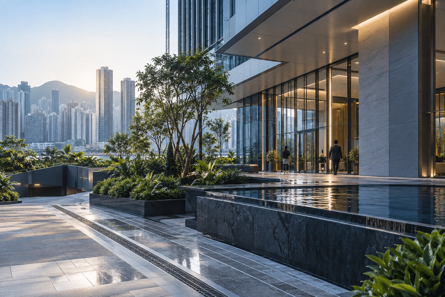 Representative view of an anonymous modern commercial building in Hong Kong