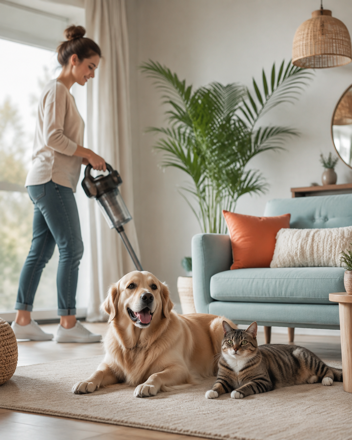 A healthy dog and cat in a fresh, well-cared-for home